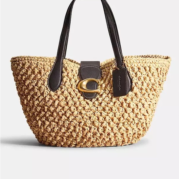Coach Handbags - Coach Tan and Black Woven Tote Bag - Small Tote
